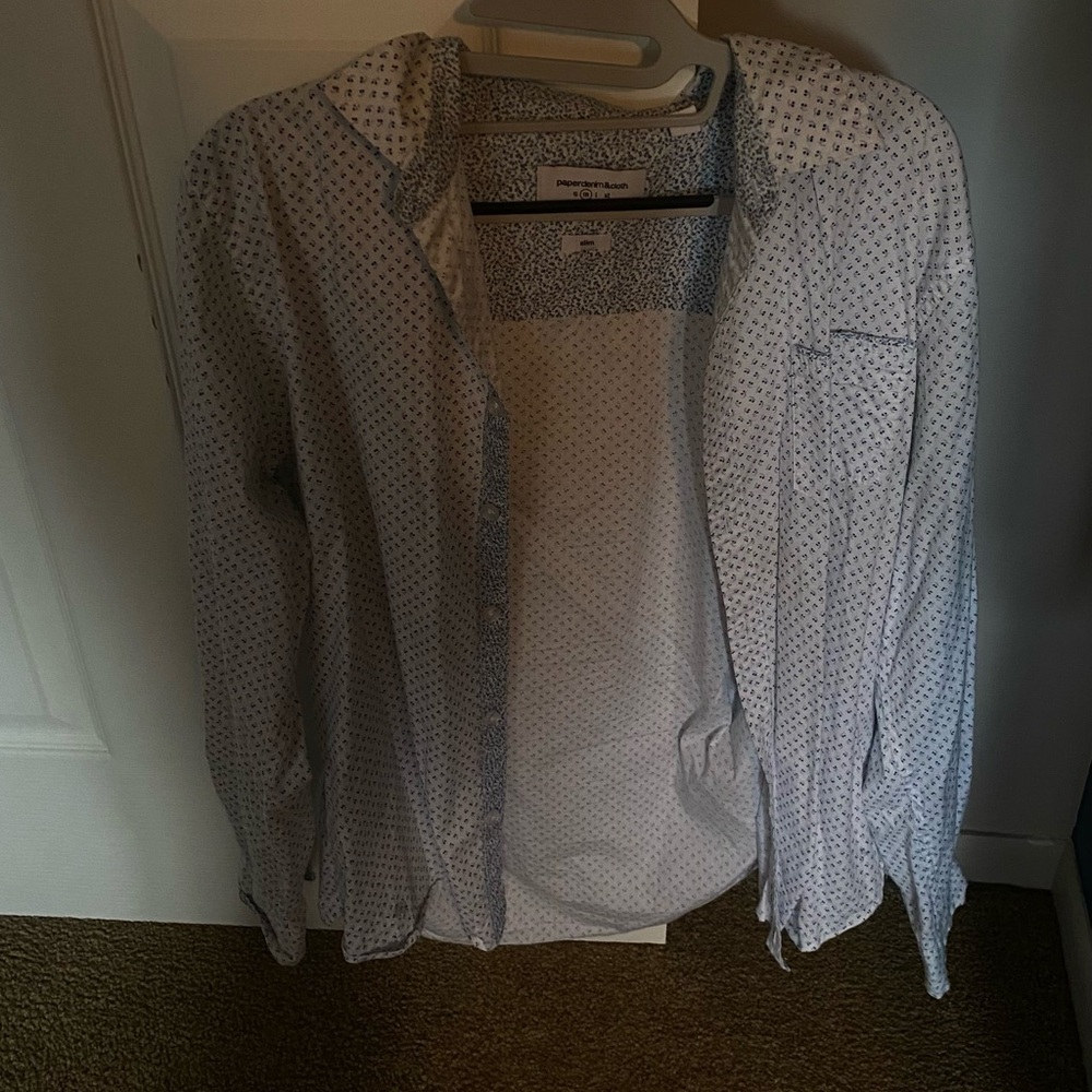 Blue men’s button down medium paper denim and cloth